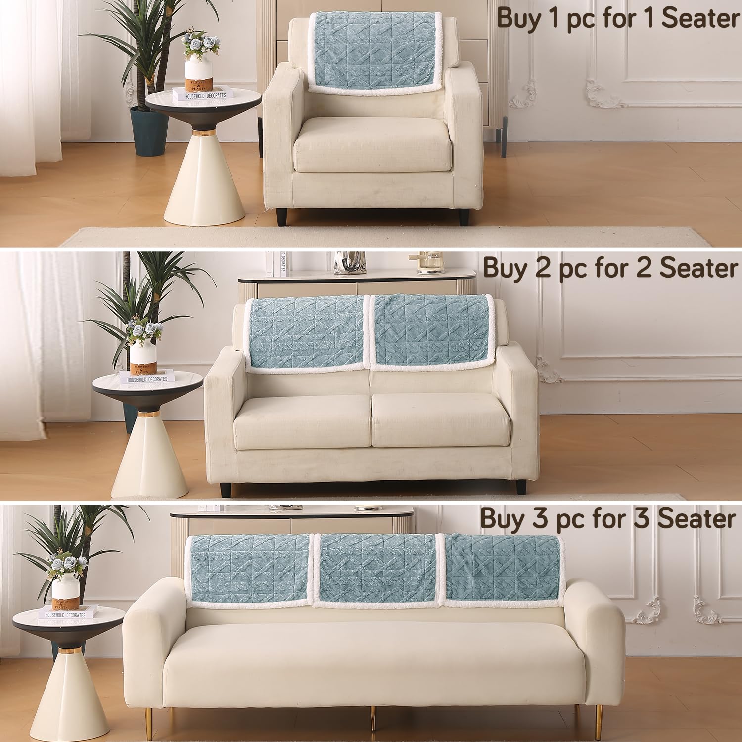 HOKIPO 'Italian Caelora' Luxury Jacquard Plush Sofa Backrest Cover Mat 55x80 cm | Pack of 1 Anti Slip Backrest Mat, Powder Blue (AR-6225-BL) - Image 5