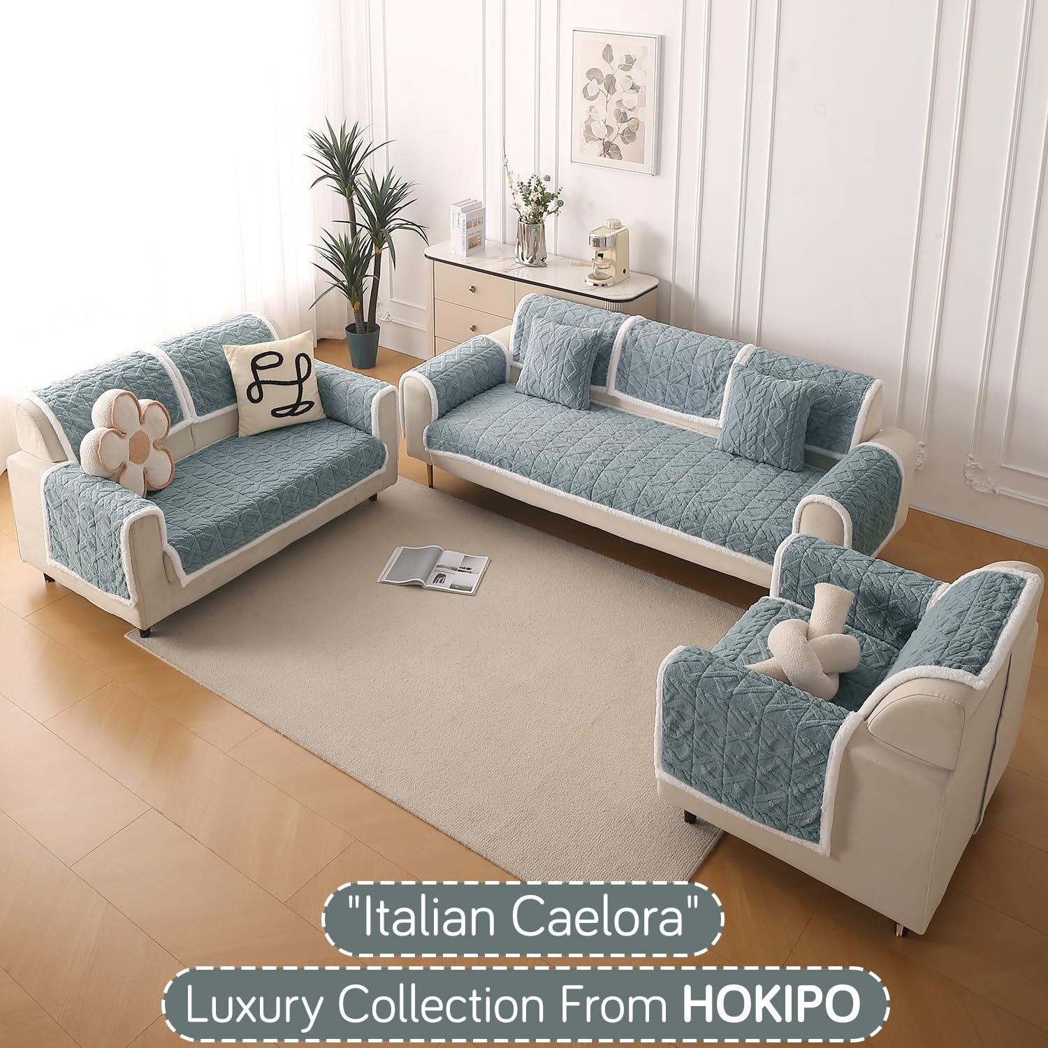 HOKIPO 'Italian Caelora' Luxury Jacquard Plush Sofa Backrest Cover Mat 55x80 cm | Pack of 1 Anti Slip Backrest Mat, Powder Blue (AR-6225-BL) - Image 8