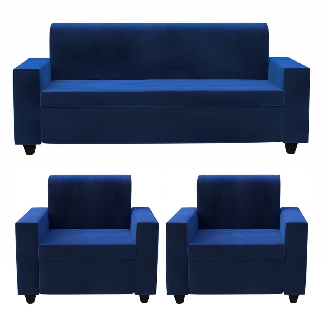 FURNY Qualitywood 5 Seater Premium Velvet Fabric 3+1+1 Sofa Set (Dark Blue) - Durable & Comfortable - Ideal for Living Room - Image 4
