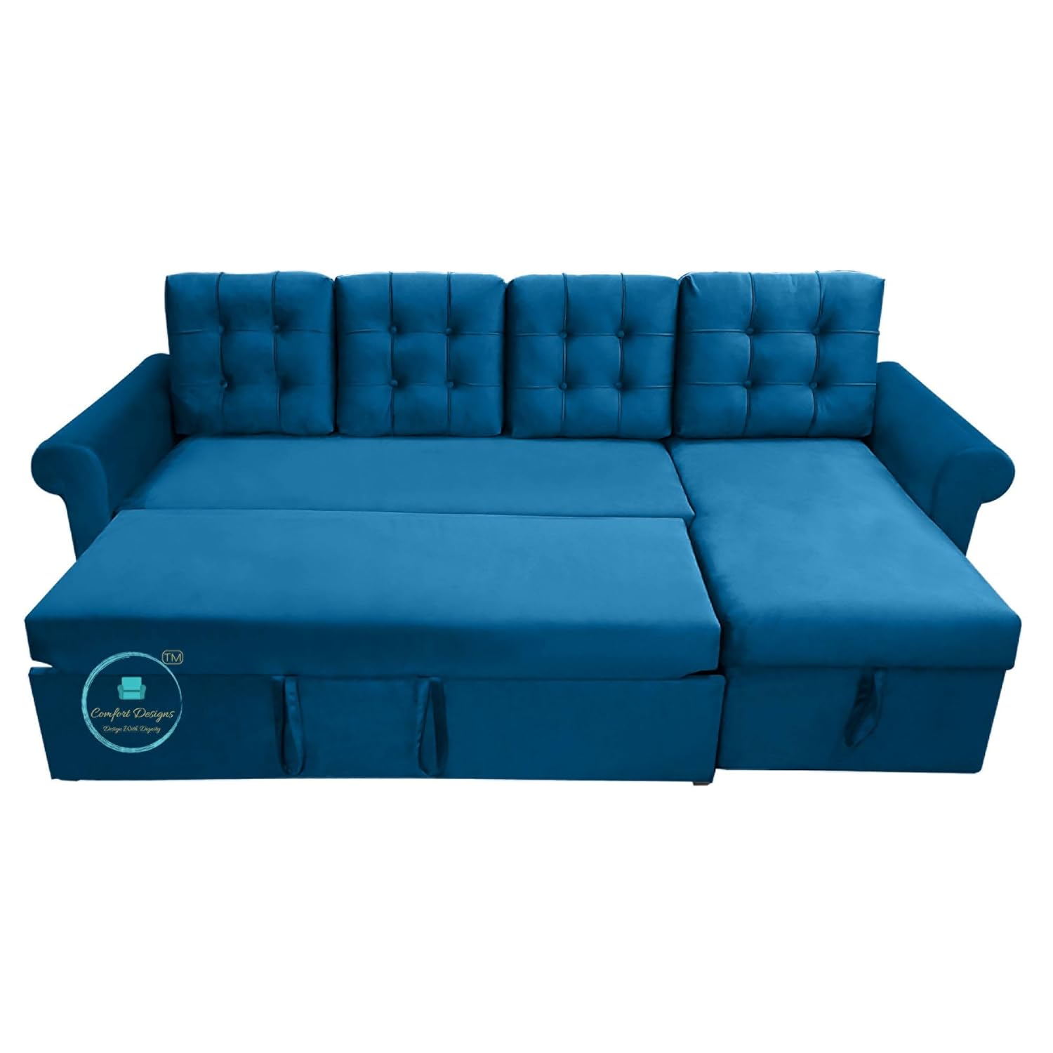 Comfort Designs Midas-01 Textured Premium Polyester Fabric 4 Seater Corner Sofa Cumbed for Leaving Room, Functional Storage, Soft, Lightweight, Comfortable Sofa Bed (Blue) - Image 5