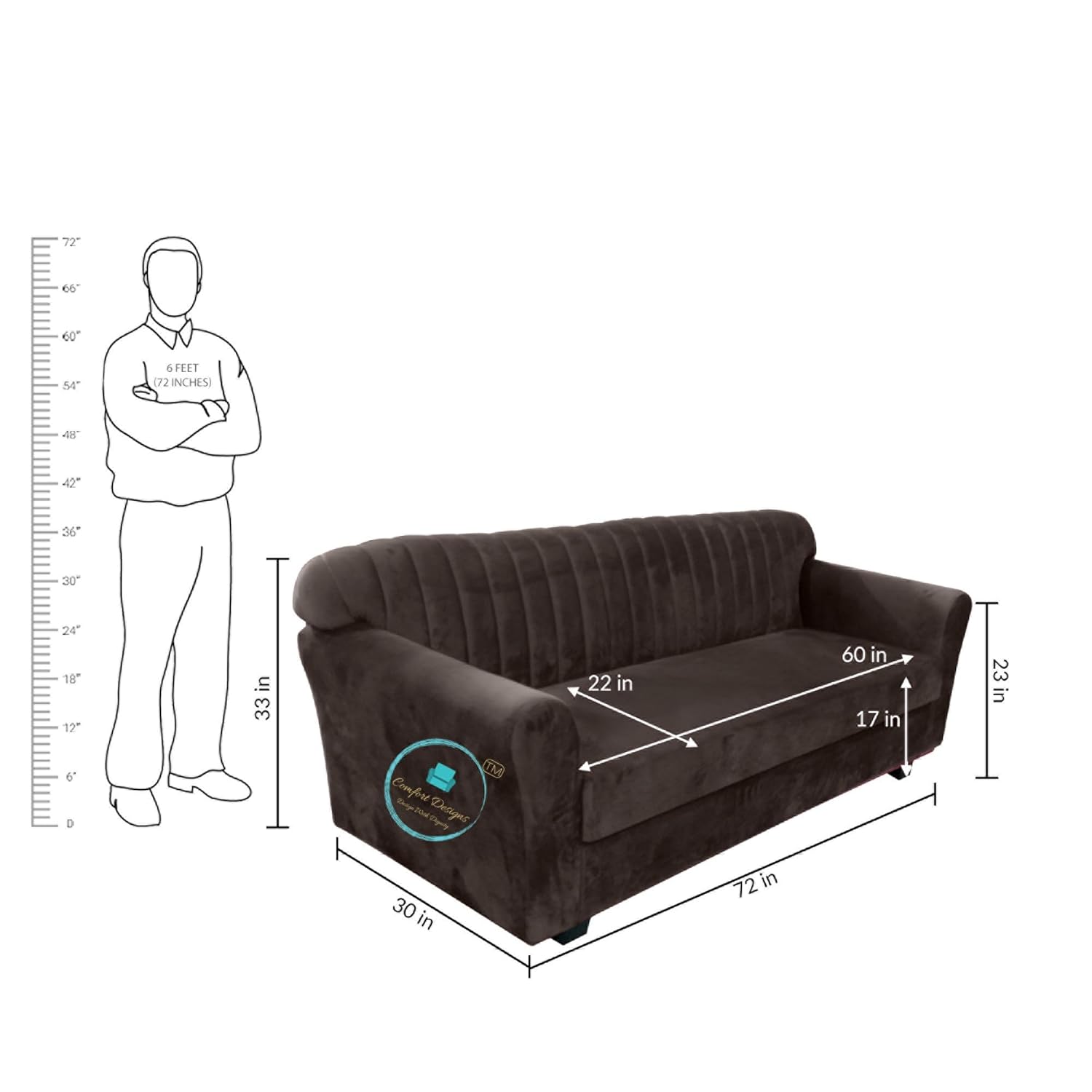 Comfort Designs Altroz 3 Seater Sofa Textured Premium Polyester Fabric 3 Seater Sofa for Leaving Room, Soft, Lightweight, Comfortable Couch Sofa for Seating (Brown) - Image 3