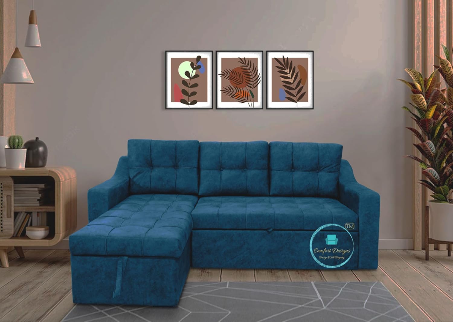 Comfort Designs Suzane Textured Premium Polyester Fabric 4 Seater Corner Sofa Cumbed for Living Room, Functional Storage, Soft, Lightweight, Comfortable Sofa (Blue) - Image 3