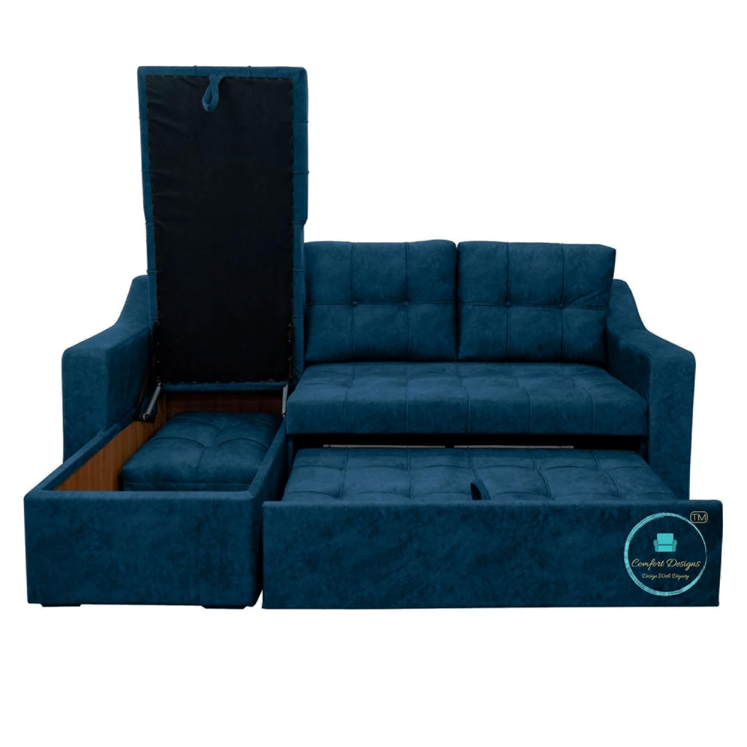 Comfort Designs Suzane Textured Premium Polyester Fabric 4 Seater Corner Sofa Cumbed for Living Room, Functional Storage, Soft, Lightweight, Comfortable Sofa (Blue) - Image 5