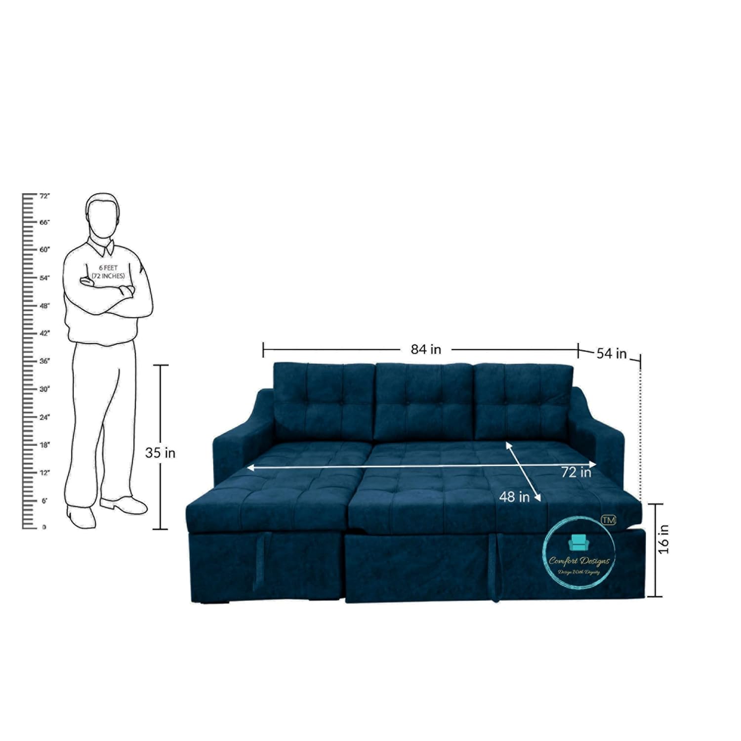 Comfort Designs Suzane Textured Premium Polyester Fabric 4 Seater Corner Sofa Cumbed for Living Room, Functional Storage, Soft, Lightweight, Comfortable Sofa (Blue) - Image 7