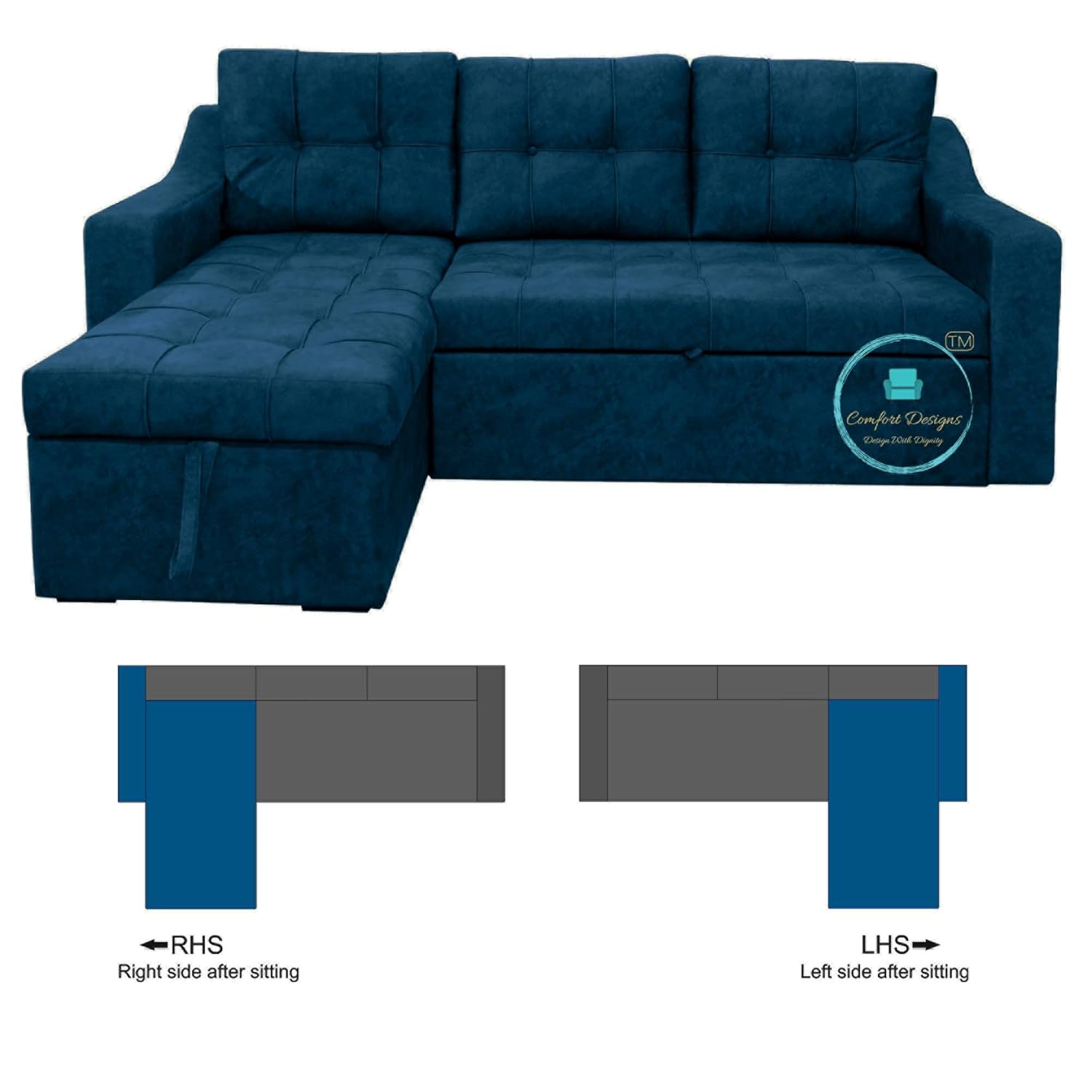 Comfort Designs Suzane Textured Premium Polyester Fabric 4 Seater Corner Sofa Cumbed for Living Room, Functional Storage, Soft, Lightweight, Comfortable Sofa (Blue) - Image 8