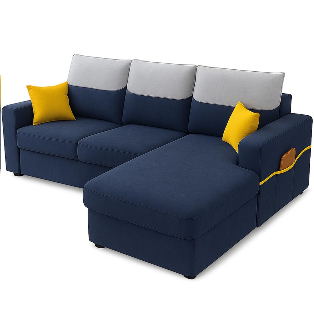 FURNY Tokyo 4 Seater Fabric RHS L Shape Sofa Set (Blue) | Premium Velvet Finish | Ideal of Living Room - Image 5