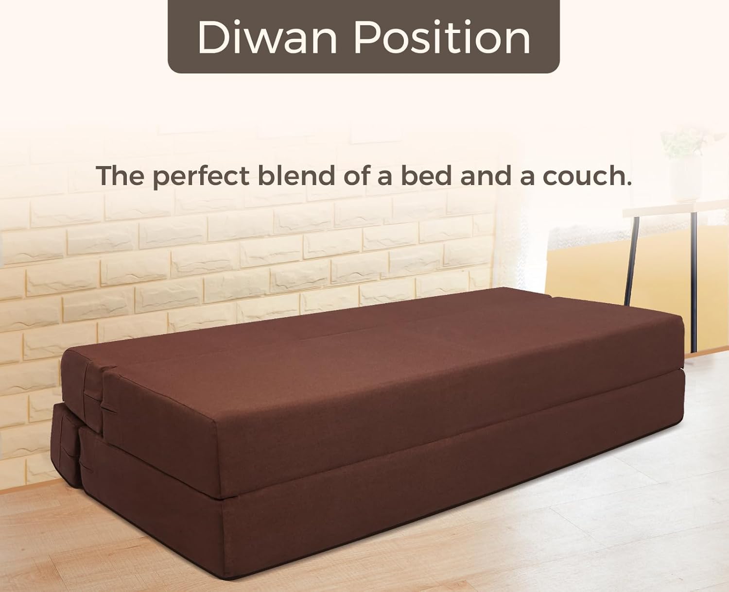 uberlyfe Basics 3 Seater Sofa Cum Bed | Jute Fabric Washable Cover | 2 Cushions Beige Zigzag Pattern | Malt Brown | 6' X 6' Feet - Image 5