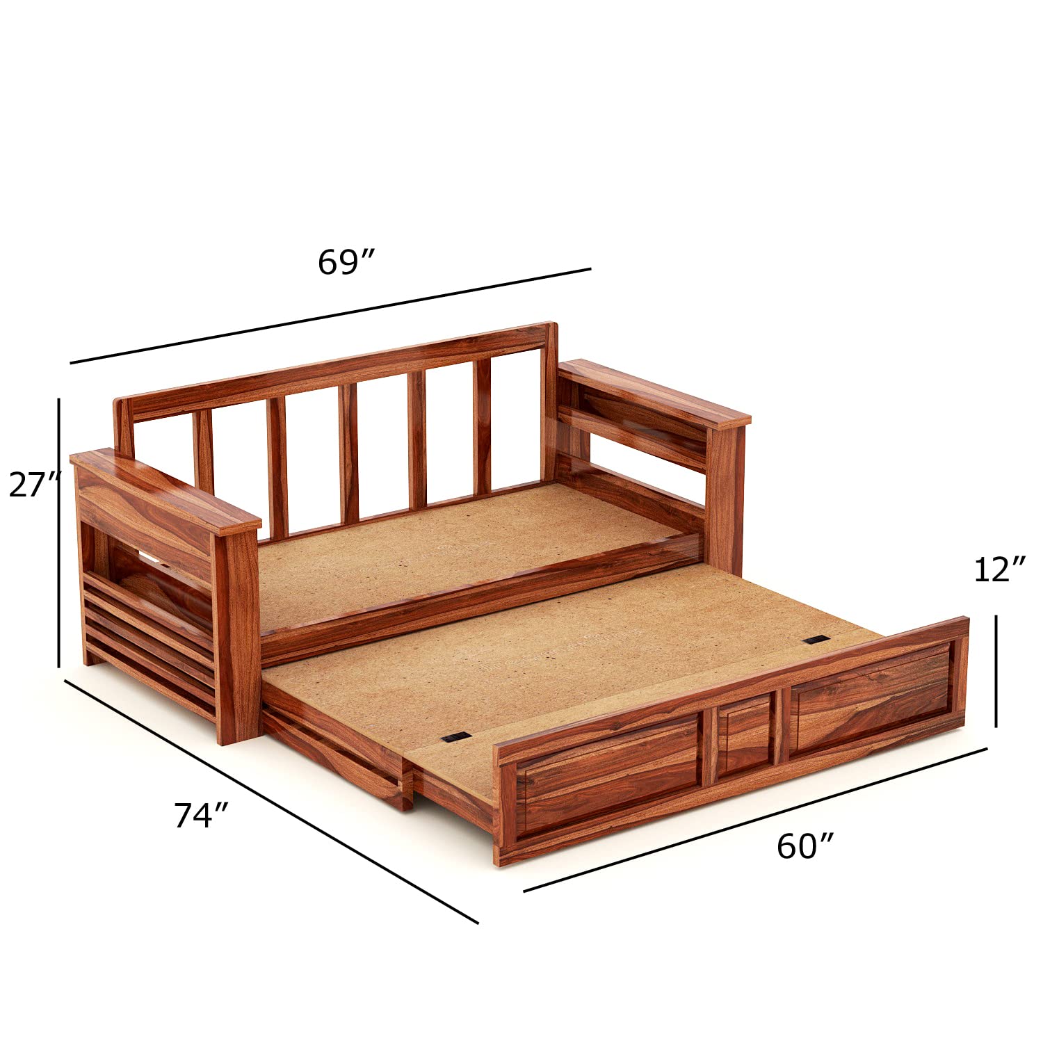 Solid Wood Sofa Cum Bed for Home | Sofa Cums Bed for Living Room Wooden | Without Pillow | Sofa Cum Bed Foldable with Storage | Sofa Cums Bed 3 Seater | 3 Seater Honey Finish - Image 3