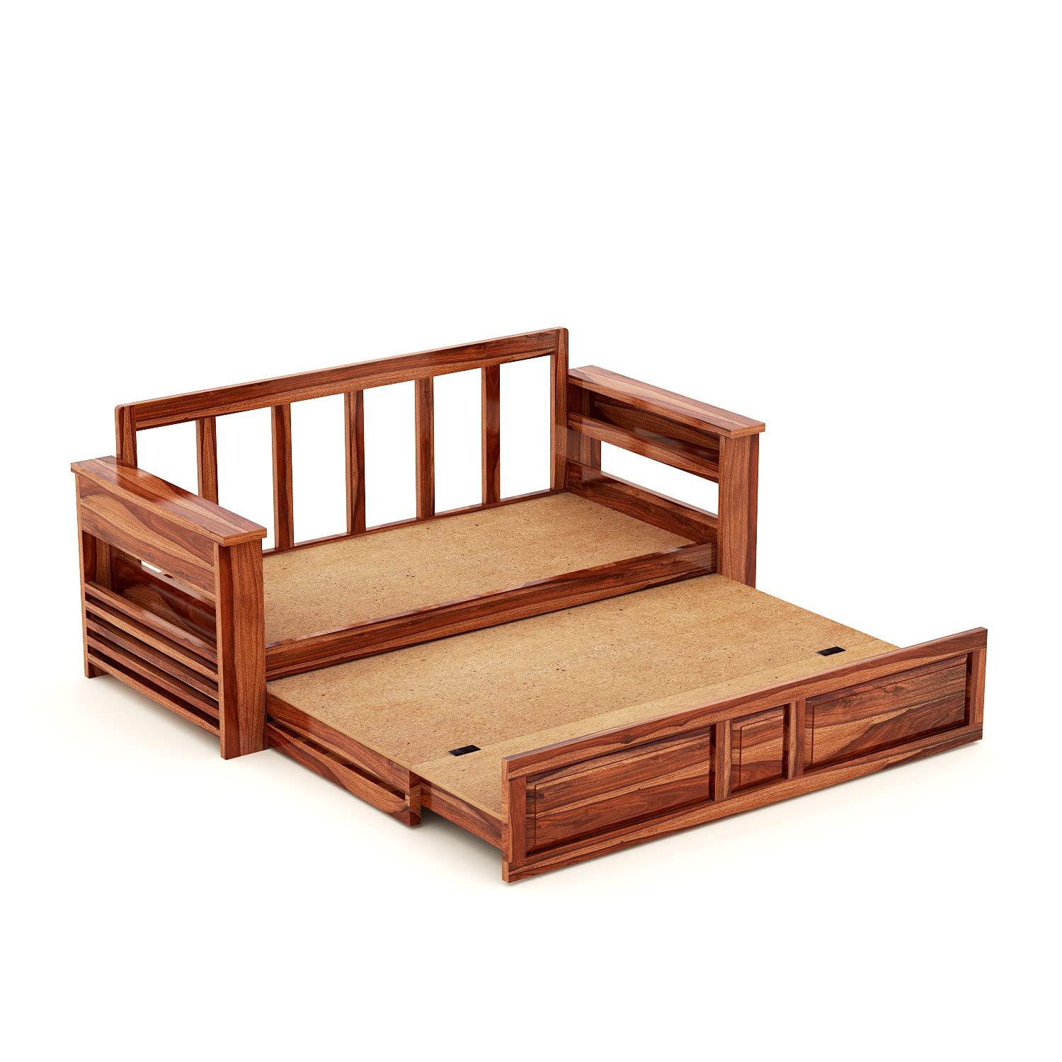Solid Wood Sofa Cum Bed for Home | Sofa Cums Bed for Living Room Wooden | Without Pillow | Sofa Cum Bed Foldable with Storage | Sofa Cums Bed 3 Seater | 3 Seater Honey Finish - Image 7
