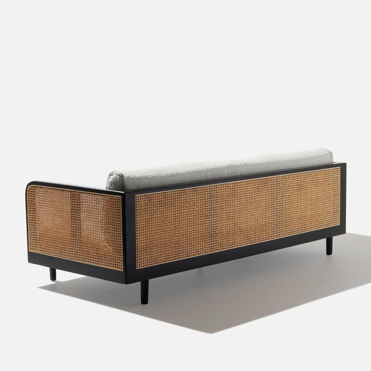 goldveiw Furniture Modern Rattan Sofa, White Cushions, Black Frame, Living Room Furniture with Cane Side Panels 3 Seater Sofa for Living Room with White Cousins. - Image 9