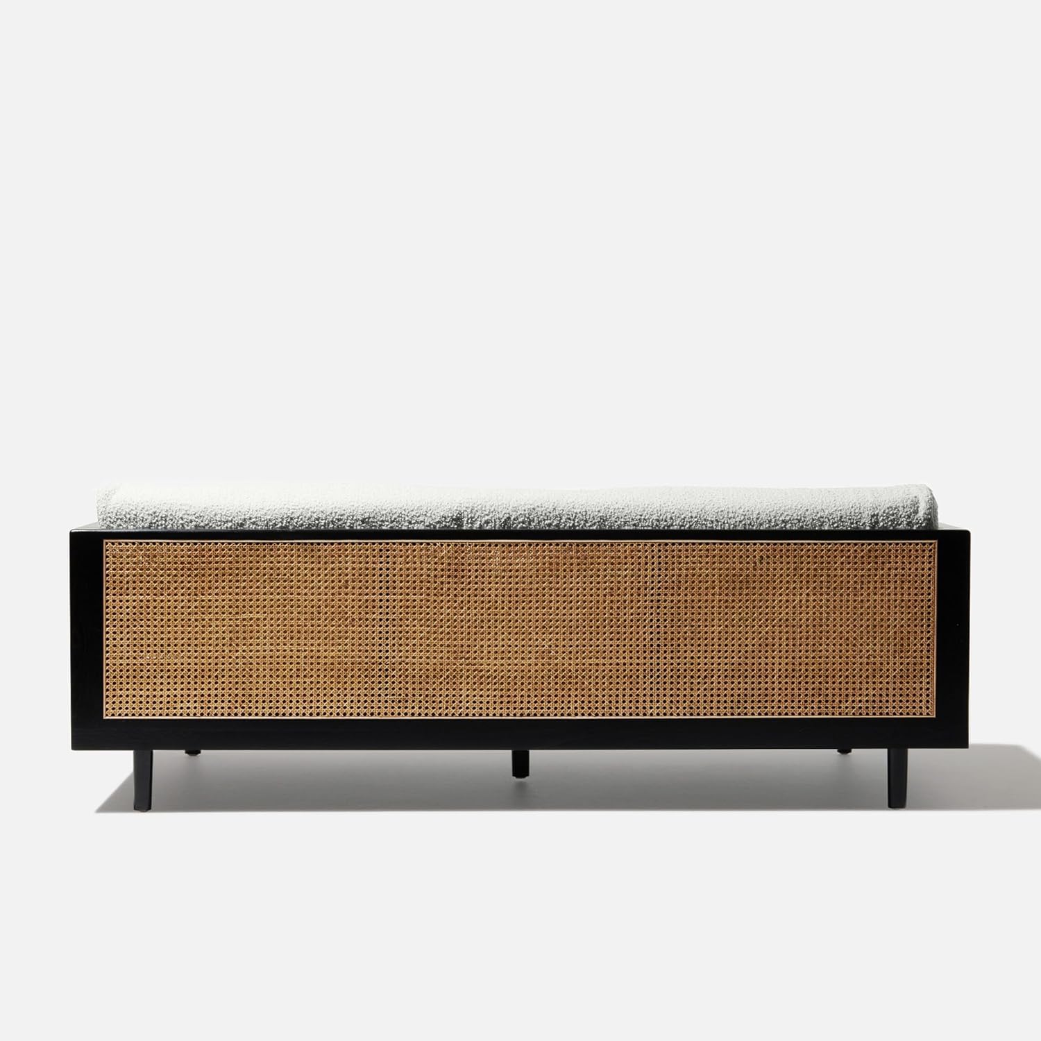 goldveiw Furniture Modern Rattan Sofa, White Cushions, Black Frame, Living Room Furniture with Cane Side Panels 3 Seater Sofa for Living Room with White Cousins. - Image 10