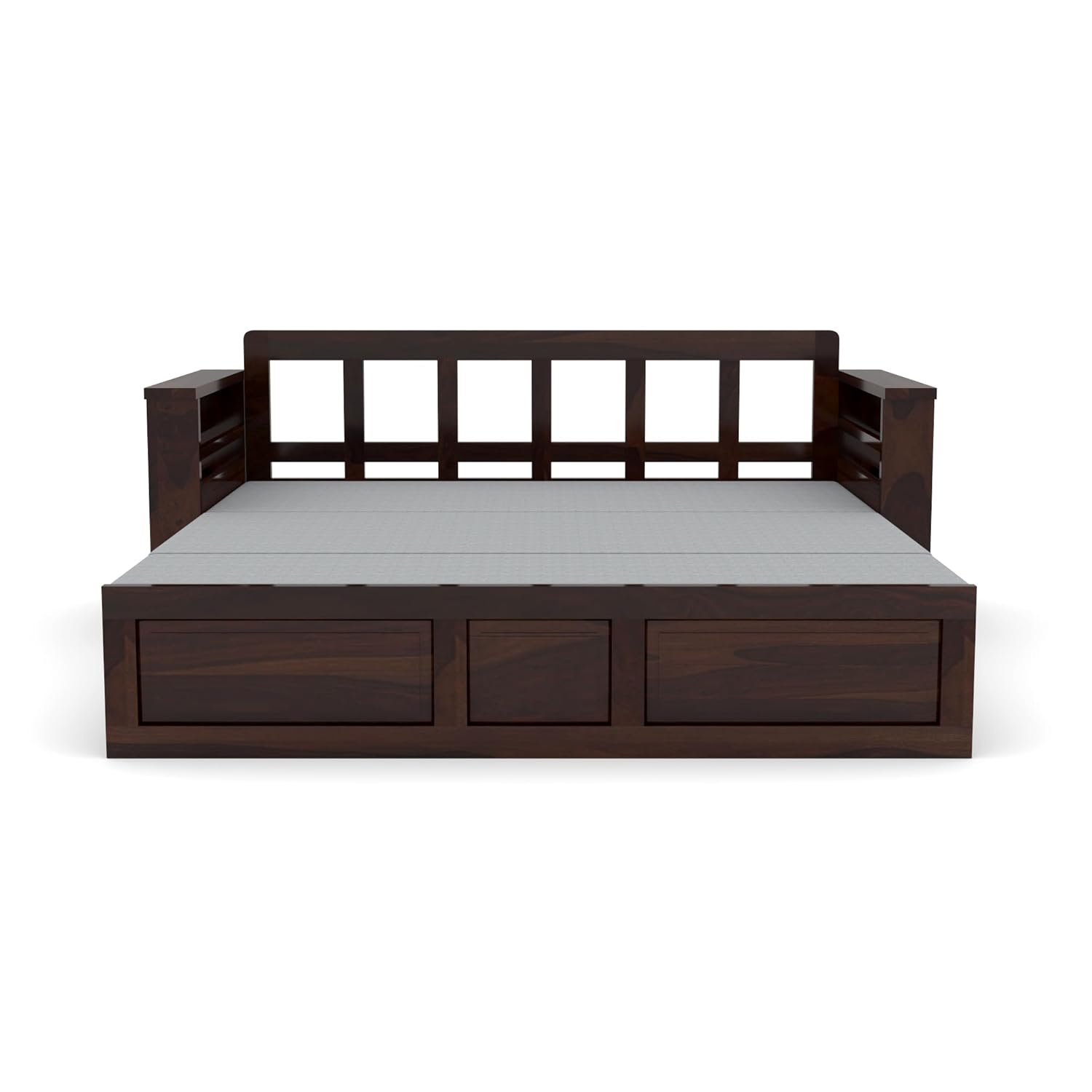 Solid Sheesham Wooden Sofa Cums Bed with Mattress for Living Room | Rosewood 3 Seater Sofa Cums Bed for Bedroom Without Pillow (Walnut,Mossy, 3 Seater) - Image 9