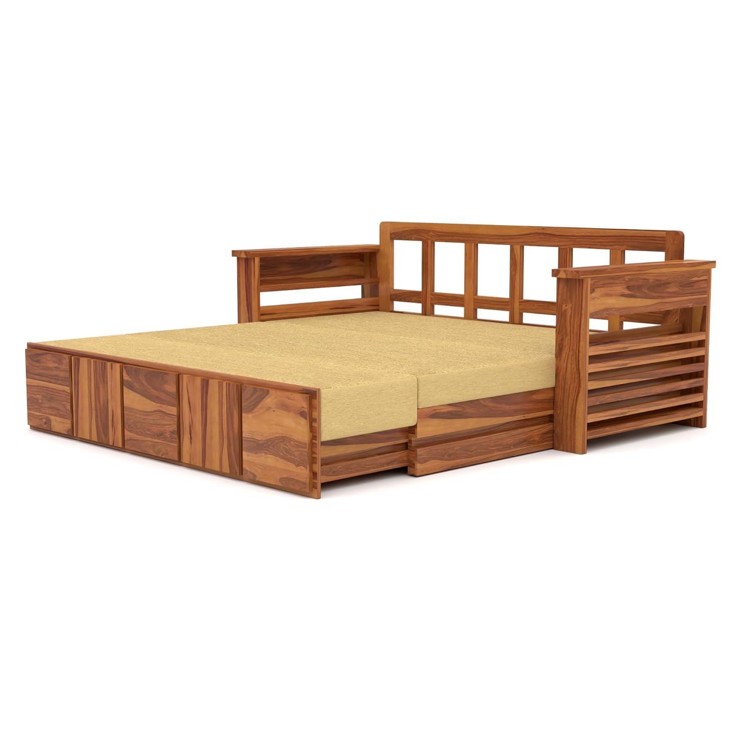 Solid Sheesham Wooden Queen Sofa Cums Bed with Mattress for Living Room | Rosewood 3 Seater Sofa Cums Bed for Bedroom Without Pillow (Natural,Devros, 3 Seater) - Image 5
