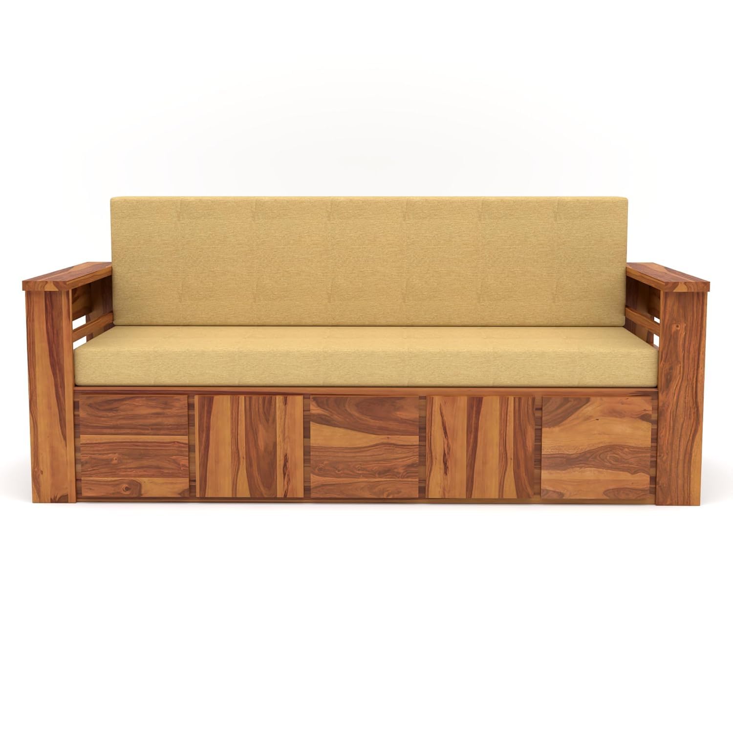 Solid Sheesham Wooden Queen Sofa Cums Bed with Mattress for Living Room | Rosewood 3 Seater Sofa Cums Bed for Bedroom Without Pillow (Natural,Devros, 3 Seater) - Image 7