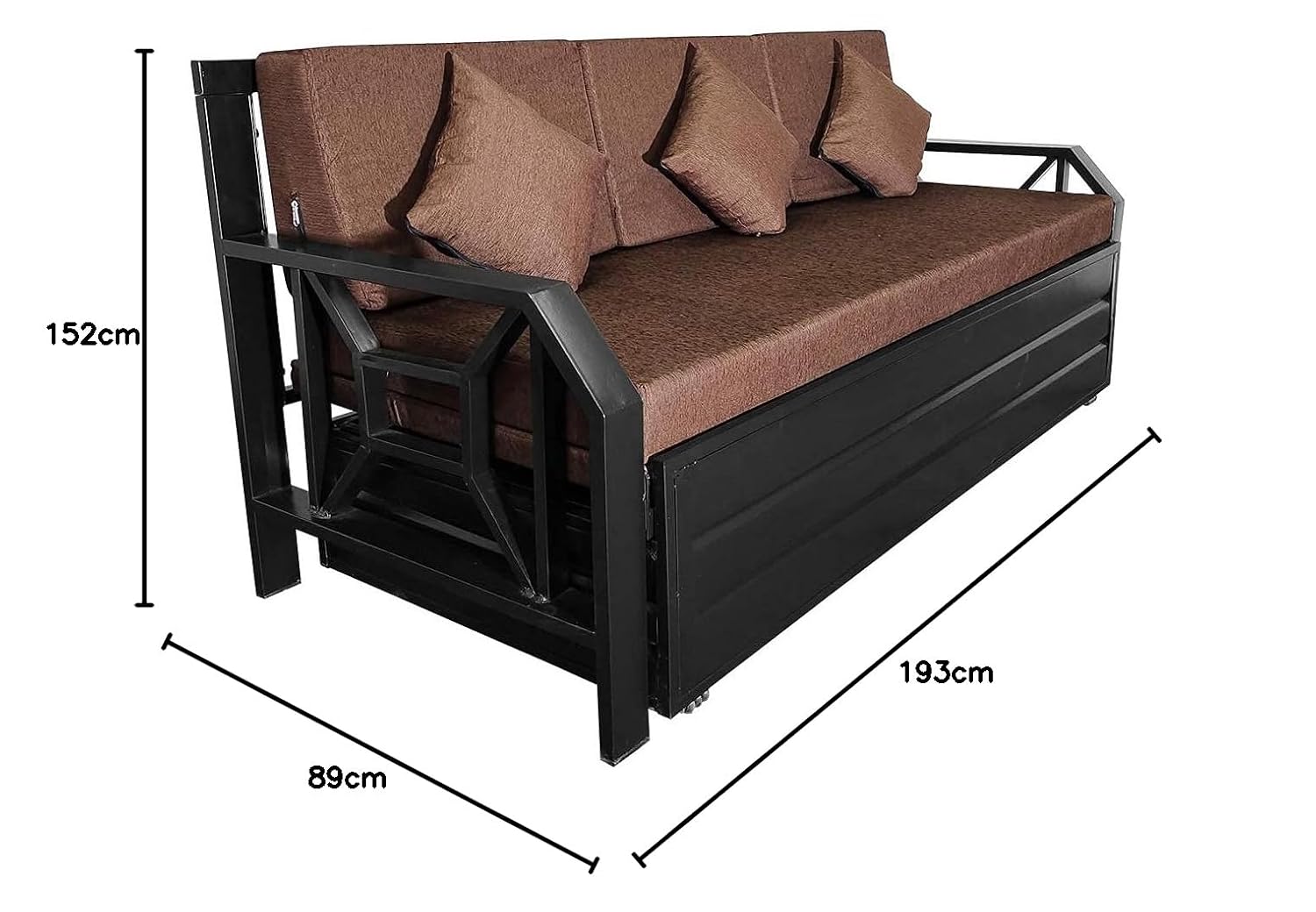 SOFTSOUL Furniture Metal Sofa Cum Bed with Hydraulic Storage with Mattress (Texture Finish : Brown) ; Queen Size 6 X 5 - Image 3