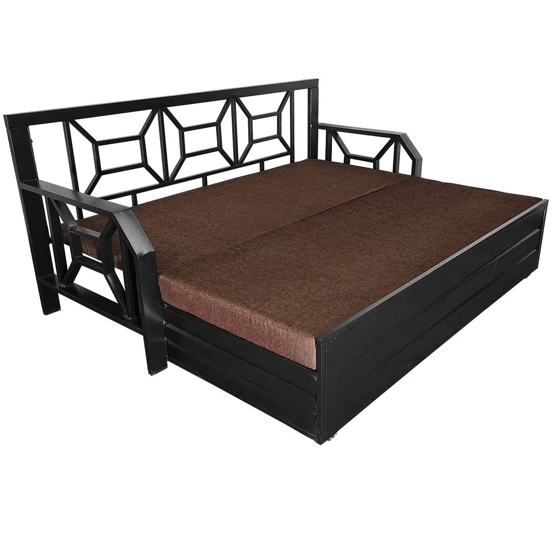 SOFTSOUL Furniture Metal Sofa Cum Bed with Hydraulic Storage with Mattress (Texture Finish : Brown) ; Queen Size 6 X 5 - Image 6