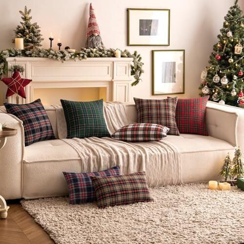 The Purple Tree Christmas Check Cushion Pillow Cover for Living Room Sofa (Pack of 2, 12x18 inch) Christmas Theme Cushion Cover, Sofa Christmas Decor - Image 3