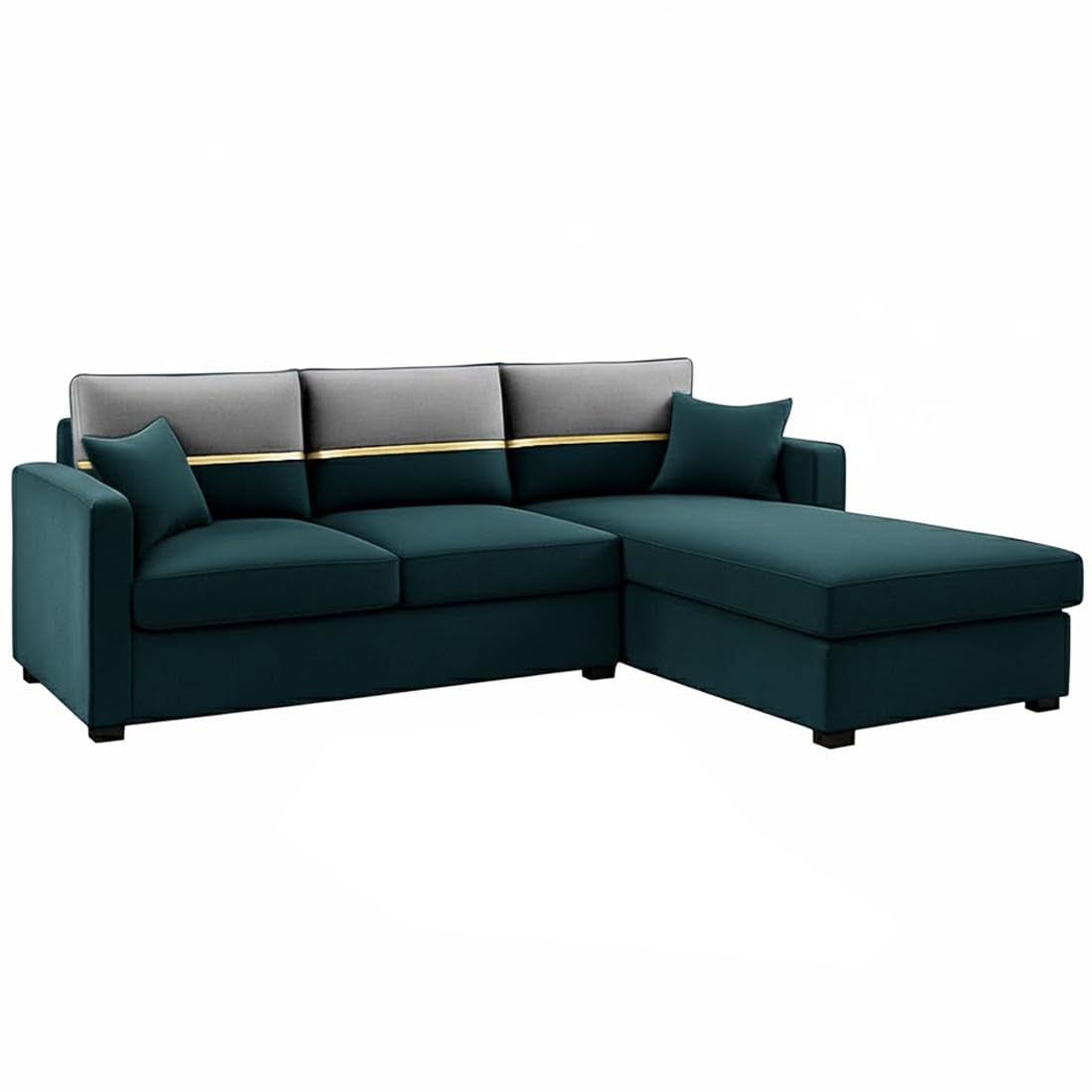 FURNY Arnoy 4 Seater Fabric RHS L Shape Sofa Set with Extra Cushions (Greenish Teal) | Premium Velvet Finish | Ideal of Living Room - Image 4