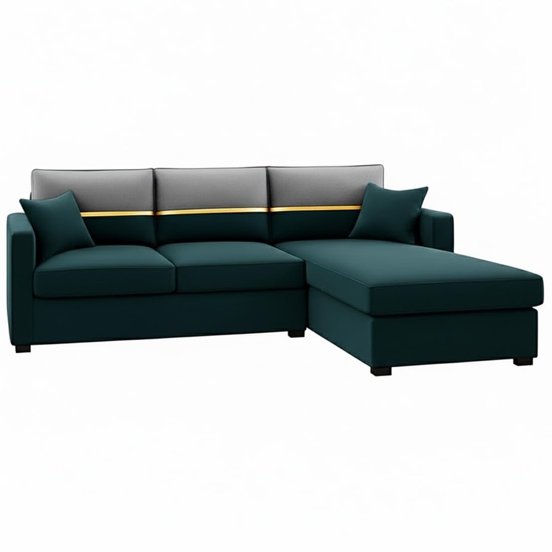 FURNY Arnoy 4 Seater Fabric RHS L Shape Sofa Set with Extra Cushions (Greenish Teal) | Premium Velvet Finish | Ideal of Living Room - Image 6