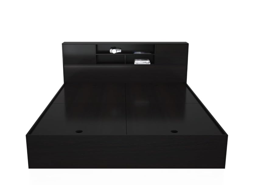 Modern Queen Platform Bed Frame with Storage Headboard and Shelves, Black. (King) - Image 4
