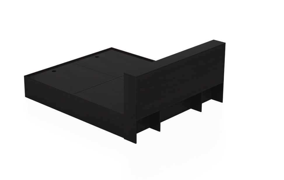Modern Queen Platform Bed Frame with Storage Headboard and Shelves, Black. (King) - Image 6