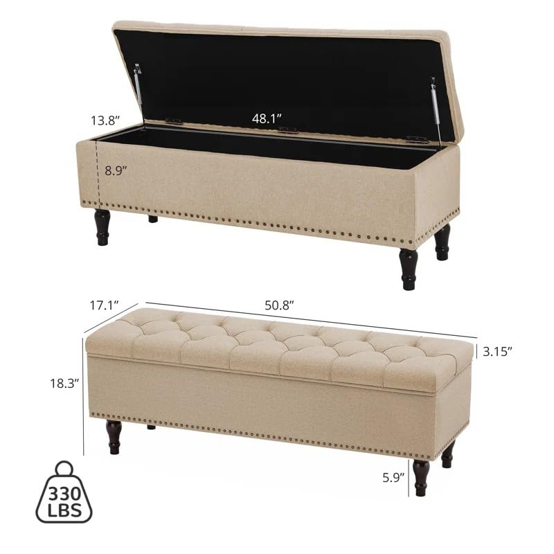 Arlecia Upholstered Ottoman Bench with Storage for Living Room, Storage Chest for Sofa Couch Bedroom Entryway (Wheat) - Image 3