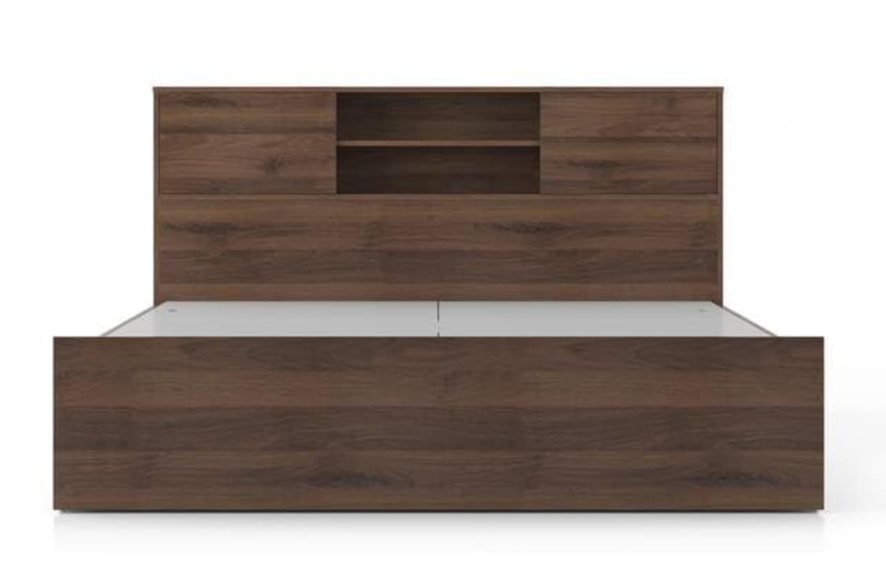 King Size Engineered Wood, Modern Platform Bed with Storage Headboard, King Size, Walnut Brown Finish. - Image 3