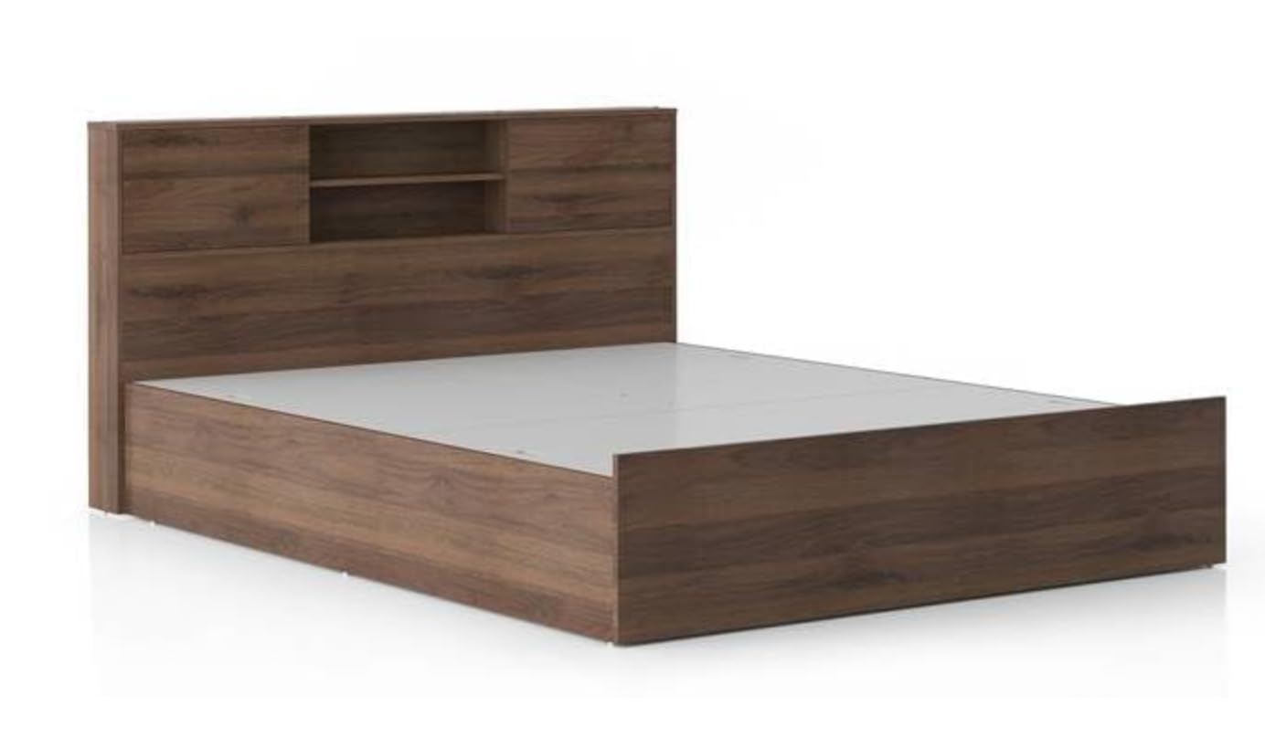 King Size Engineered Wood, Modern Platform Bed with Storage Headboard, King Size, Walnut Brown Finish. - Image 4