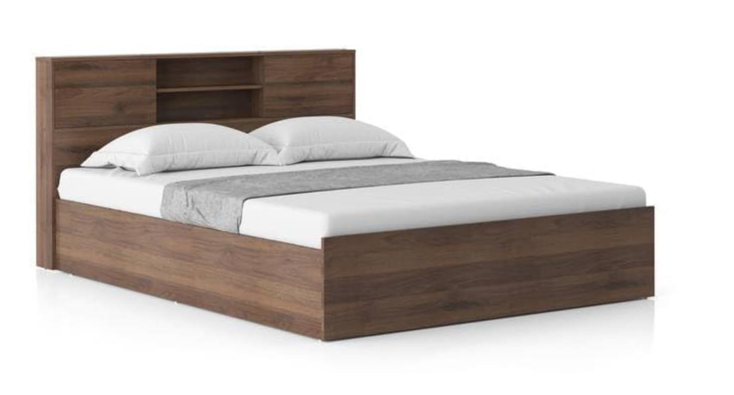 King Size Engineered Wood, Modern Platform Bed with Storage Headboard, King Size, Walnut Brown Finish. - Image 6