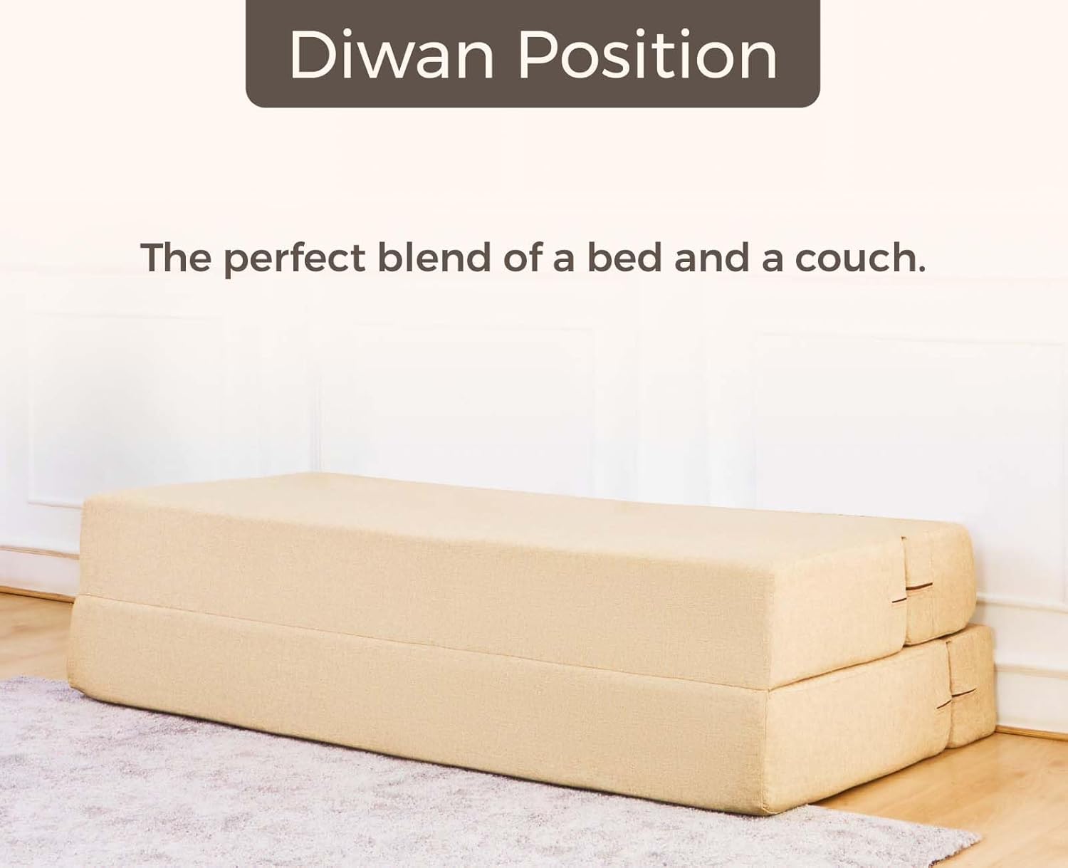 uberlyfe 3 Seater Sofa Cum Bed | Jute Fabric Washable Cover | 2 Cushions Fall Leaves Pattern | Beige | 6' X 6' Feet - Image 5