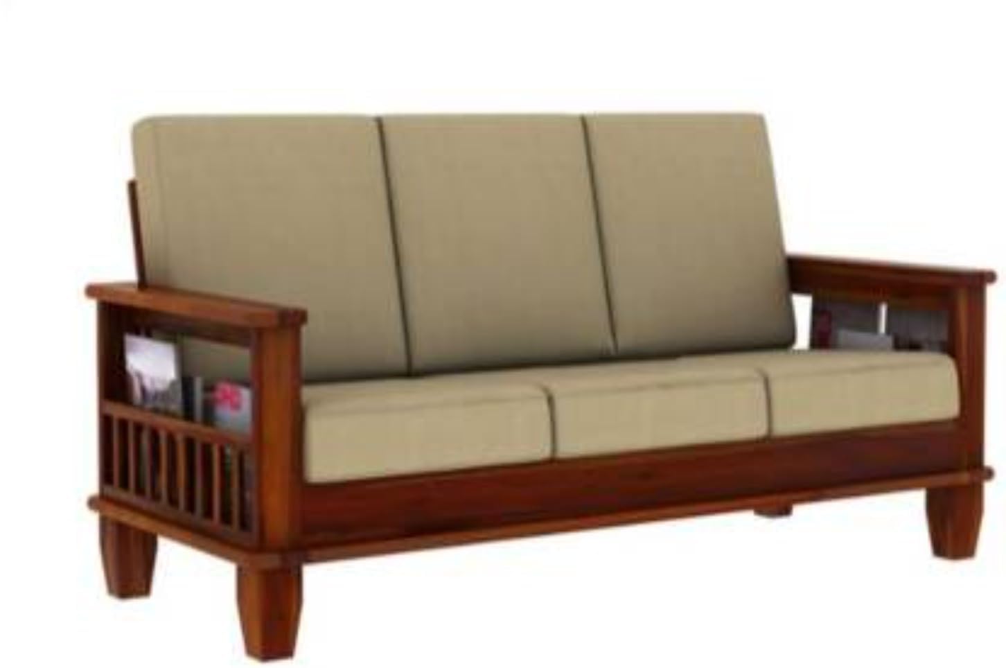 Solid Sheesham Wood Sofas | 3 Seater Sofa| with Cushion for Living Room & Office & Hotel|Color-Honey Finish3s - Image 4