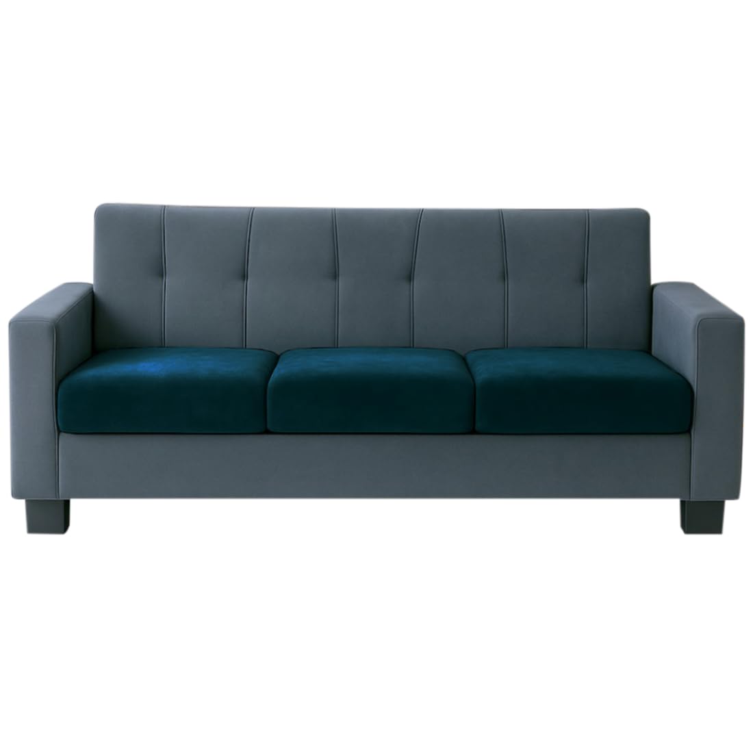 FURNY Homeoy 3 Seater Fabric Sofa Set (Greenish Teal-Dark Grey) with Velvet Fabric | Durable Comfort | Ideal for Living Room - Image 3