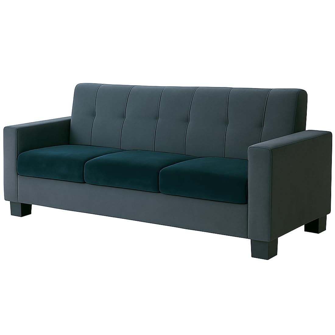 FURNY Homeoy 3 Seater Fabric Sofa Set (Greenish Teal-Dark Grey) with Velvet Fabric | Durable Comfort | Ideal for Living Room - Image 6
