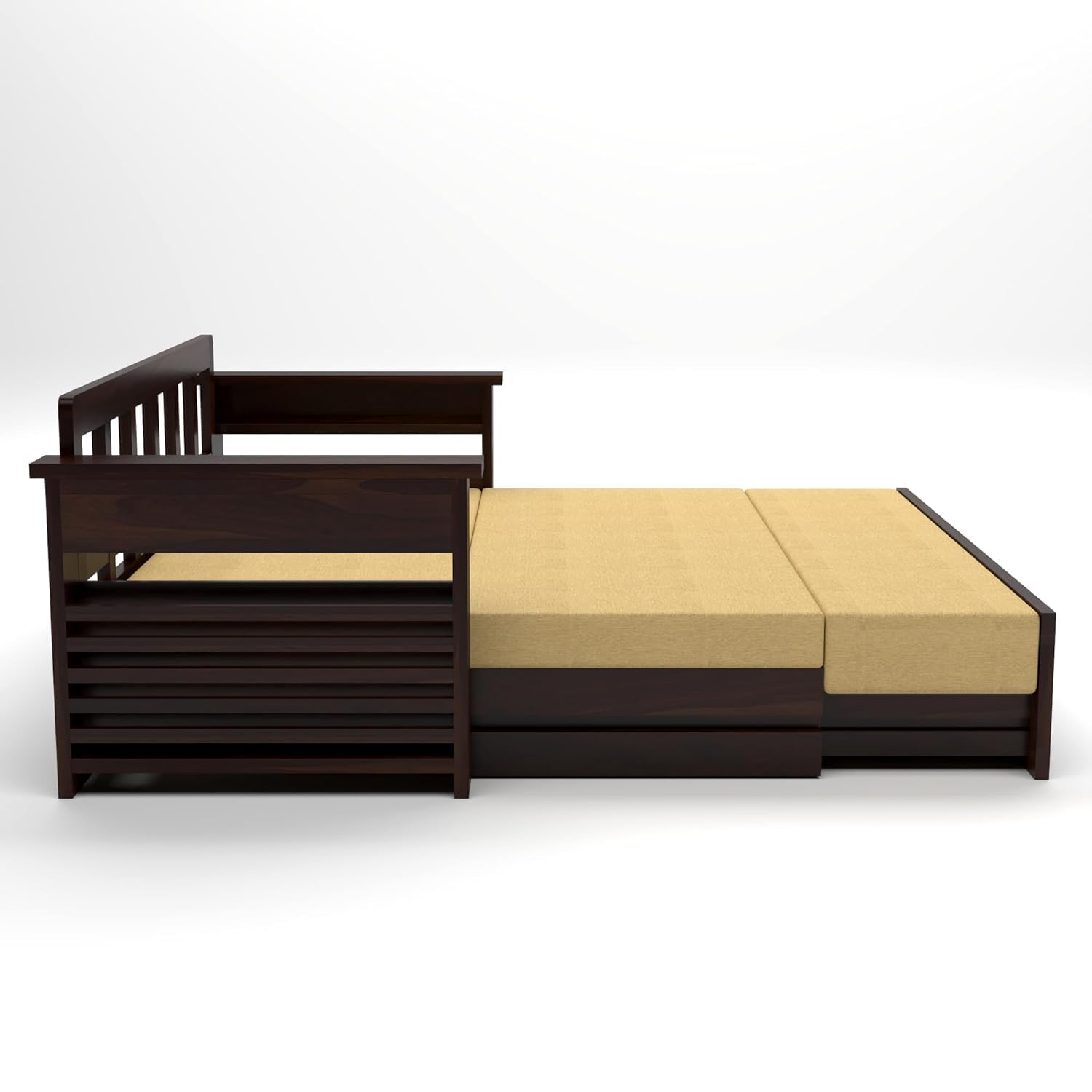 Solid Sheesham Wooden Sofa Cums Bed with Mattress for Living Room | Rosewood 3 Seater Sofa Cums Bed for Bedroom Without Pillow (Walnut,Florex, 3 Seater) - Image 3