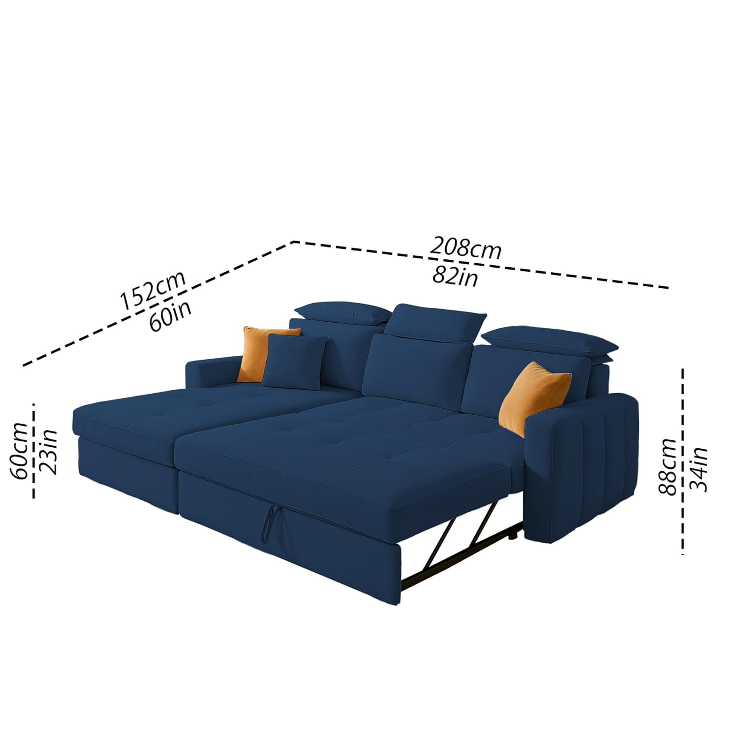 Gagnon LHS 4 Seater L Shape Corner Sofa Cum Bed for Living Room (Blue Fabric) Premium Fabric Sofa - Image 3