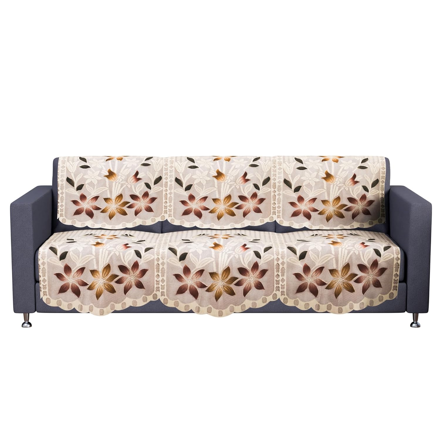 Kuber Industries (Set of 6) Stylish & Durable Cotton Sofa Covers 3 Seater | Washable Sofa Protector/Mat | Suitable Slipcover for Living Room & Office | Brown Printed Lining - Image 3