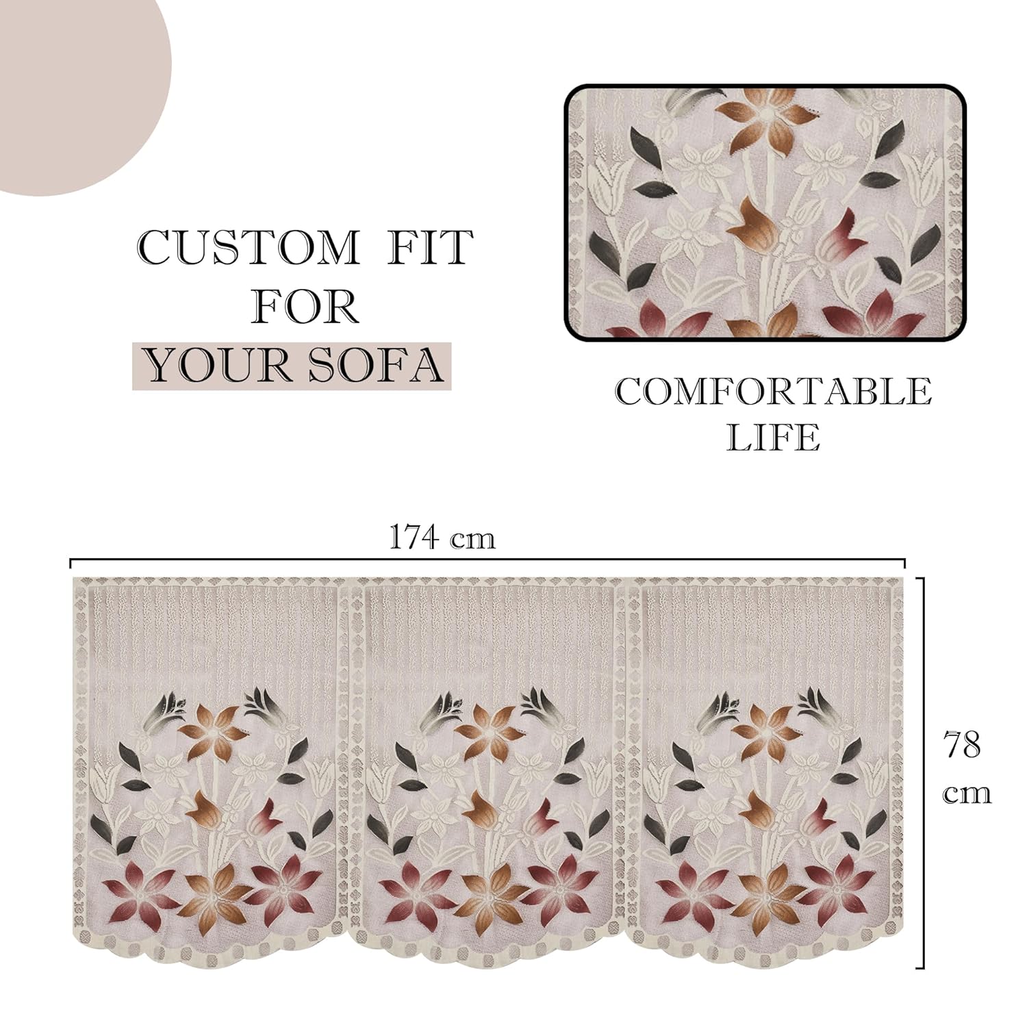Kuber Industries (Set of 6) Stylish & Durable Cotton Sofa Covers 3 Seater | Washable Sofa Protector/Mat | Suitable Slipcover for Living Room & Office | Brown Printed Lining - Image 4