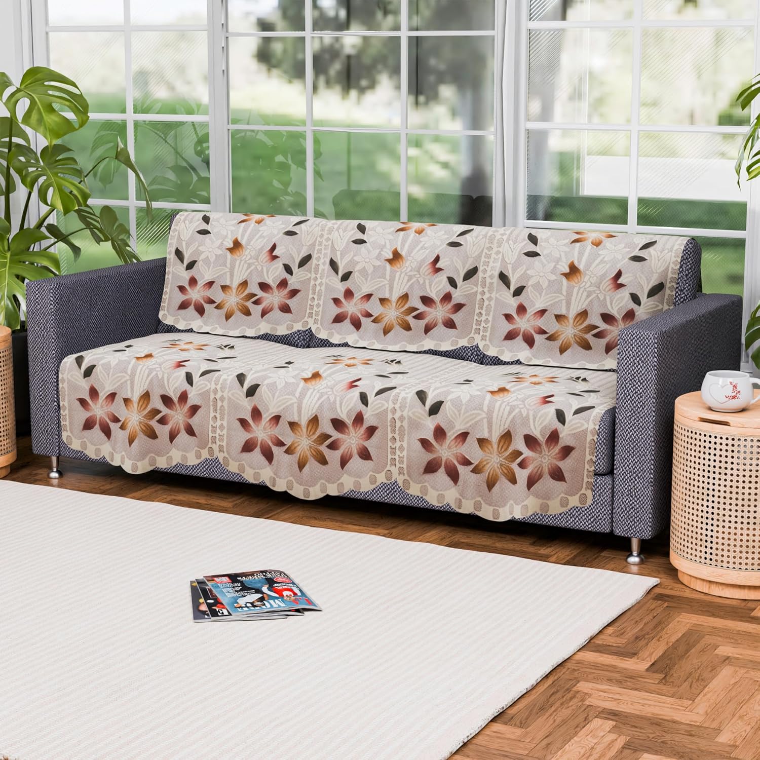 Kuber Industries (Set of 6) Stylish & Durable Cotton Sofa Covers 3 Seater | Washable Sofa Protector/Mat | Suitable Slipcover for Living Room & Office | Brown Printed Lining - Image 5