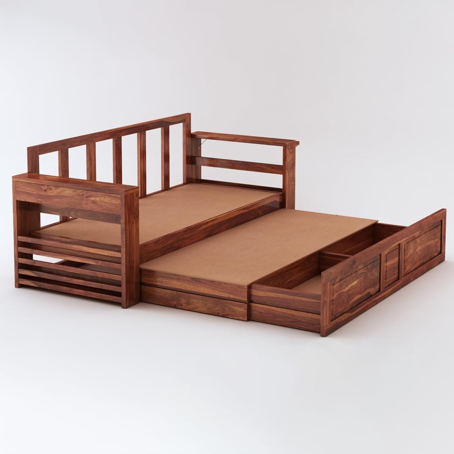 MAMTA DECORATION Solid Sheesham Wood 3 Seater Sofa Cum Bed with Drawer and Side Pockets Storage | Multipurpose Wooden Sofa Furniture for Home and Living Room (Honey Finish - 1 Year Warranty) - Image 5