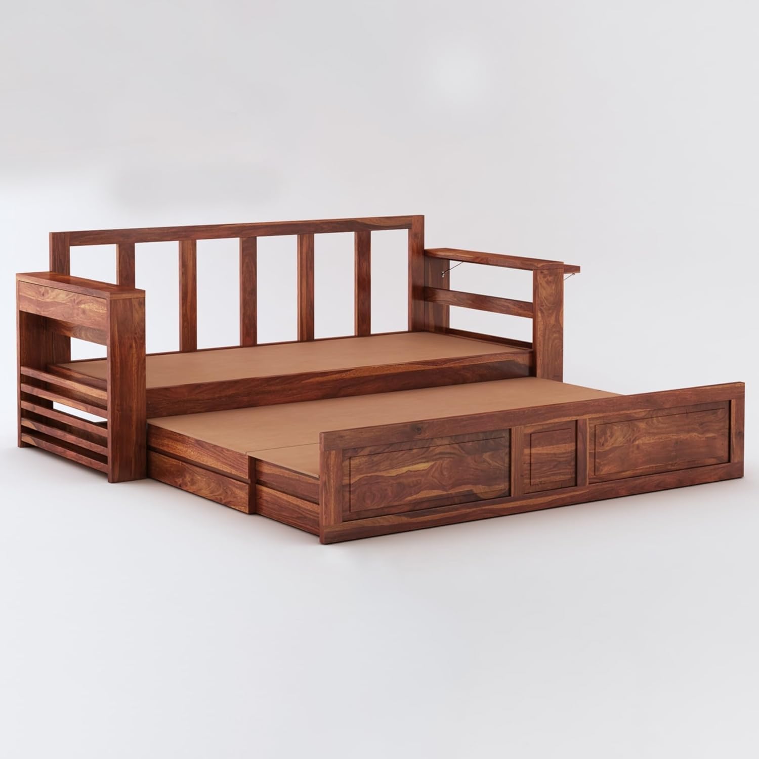 MAMTA DECORATION Solid Sheesham Wood 3 Seater Sofa Cum Bed with Drawer and Side Pockets Storage | Multipurpose Wooden Sofa Furniture for Home and Living Room (Honey Finish - 1 Year Warranty) - Image 6