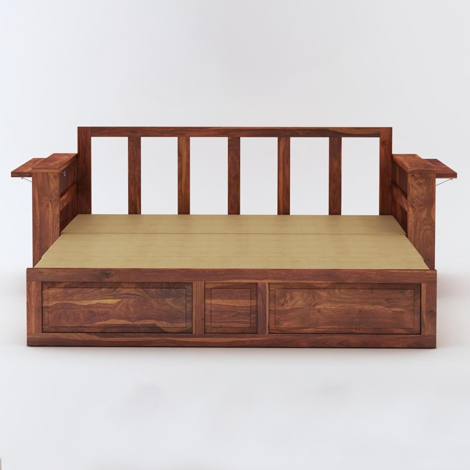 MAMTA DECORATION Solid Sheesham Wood 3 Seater Sofa Cum Bed with Drawer and Side Pockets Storage | Multipurpose Wooden Sofa Furniture for Home and Living Room (Honey Finish - 1 Year Warranty) - Image 8