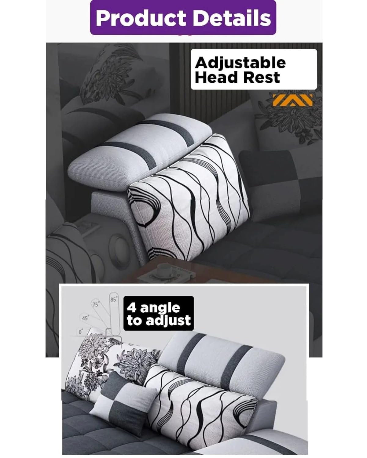 Torque Wood - Galster 12 Seater Sofa Set for Living Room (Right Side, Light Grey & Black) | U Shape Sectional Sofa Set with Cup Holder & Storage with 4 Puffy | 3 Years Warranty - Image 4