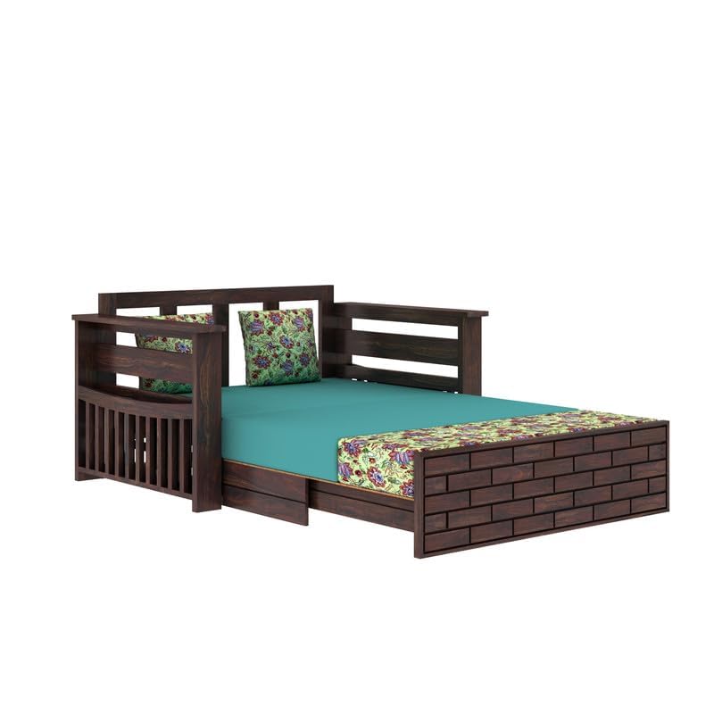 Sheesham Wooden Sofa Cum Bed for Living Room with Side Storage - 2 Seater Sofa Cum Bed with Storage - 2 Person Sofa Cum Bed Wooden with Cushion Seating (Walnut, 2 Seater) - Image 4