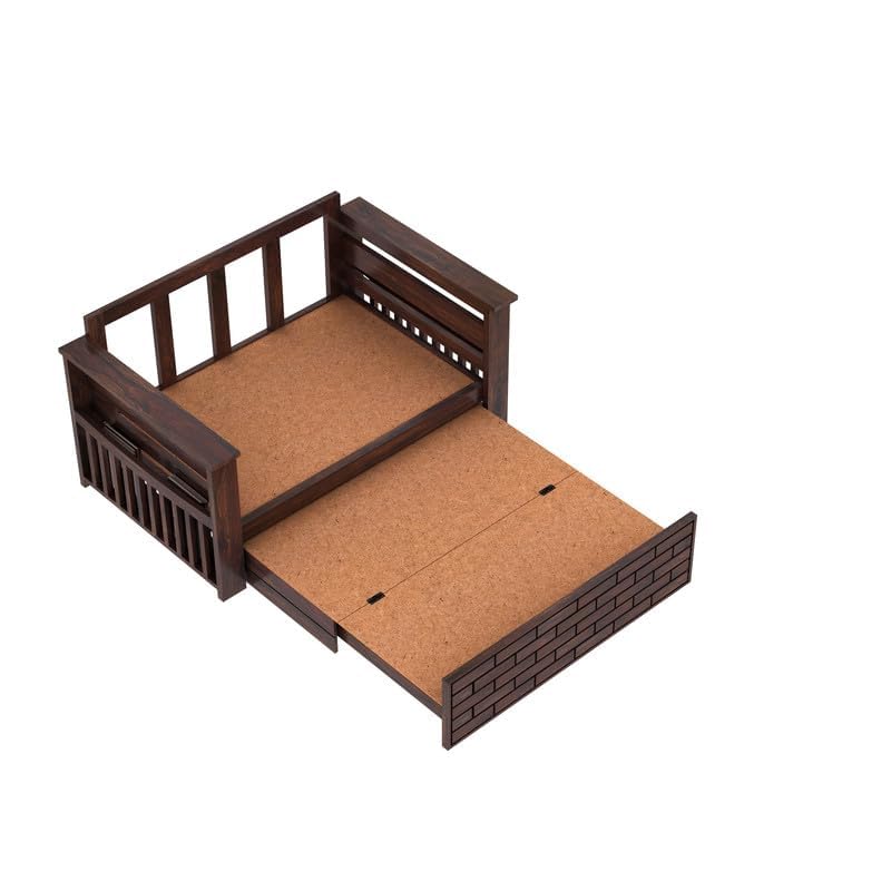 Sheesham Wooden Sofa Cum Bed for Living Room with Side Storage - 2 Seater Sofa Cum Bed with Storage - 2 Person Sofa Cum Bed Wooden with Cushion Seating (Walnut, 2 Seater) - Image 9