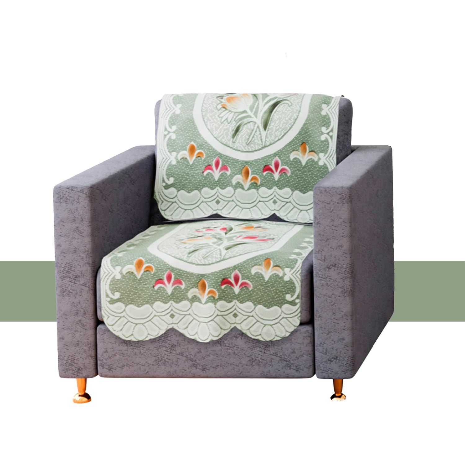 Fun Homes Cotton Sofa Cover 5-Seater Set | Washable Tulip Printed Sofa Protector for Home Decor, Offices, Hotels, Furniture Protection & Everyday Use | Green - Image 3