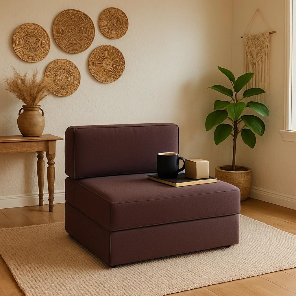 2-Seater 36 inch Width PU Foam Sofa Cum Bed ? Soft, Foldable & Lightweight Couch for Home, Living Room & Guest Use,Brown - Image 2