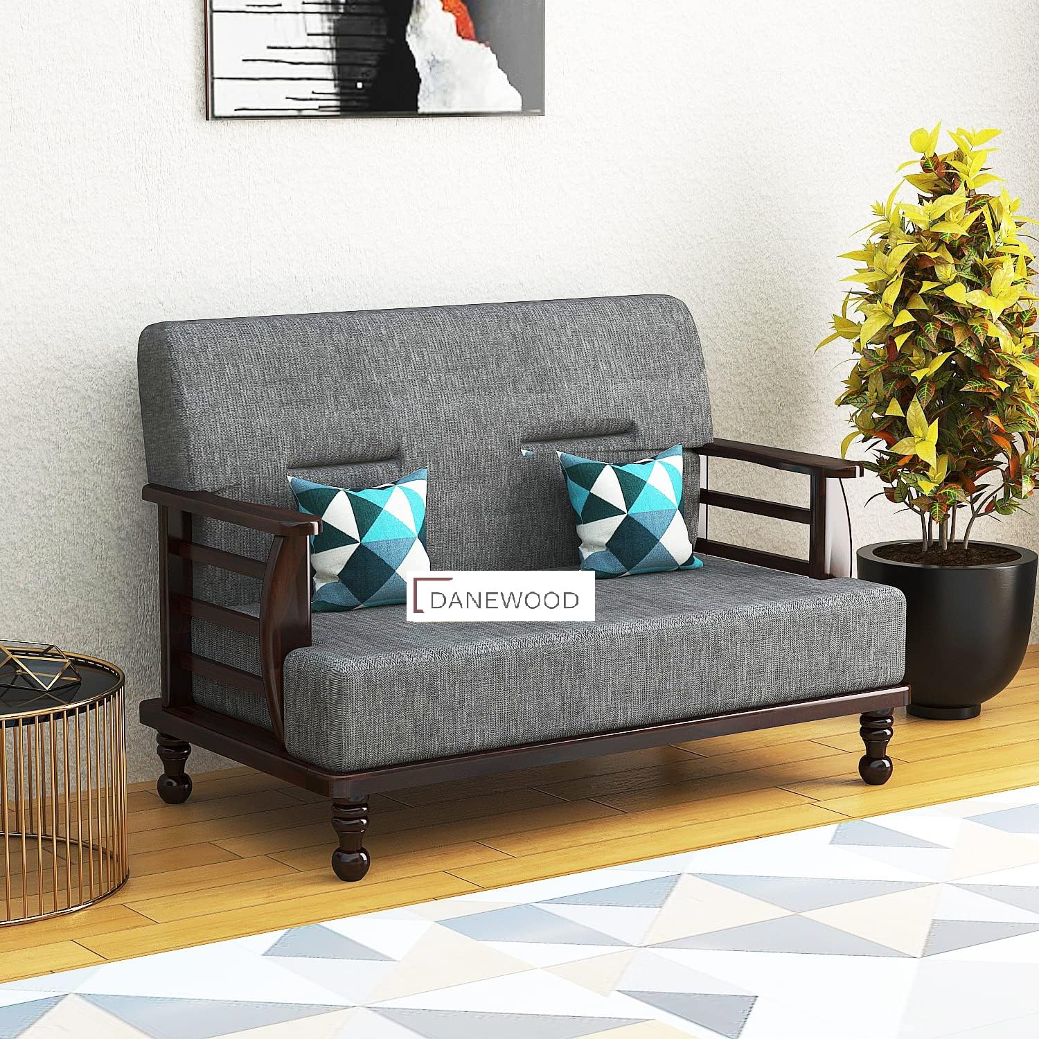 2 Seater Sofa Set for Living Room, Drawing Room & Office Lounge | Capacity - Two Seater, Sheesham Wood, Mahogany Finish - Image 2