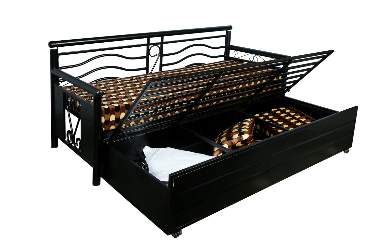 3 Seater Metal Sofa Cum Bed with Hydraulic Storage for Living Room (Black); Size: Queen - 5 x 6 - APICQ702 - Image 2