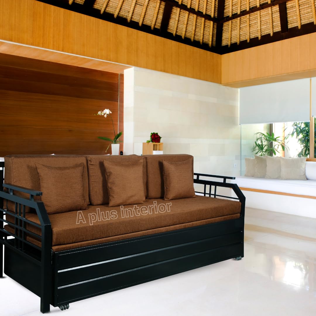 3 Seater Metal Sofa Cum Bed with Hydraulic Storage for Living Room (Black); Size: Queen - 5 x 6 - APICQ902 - Image 2