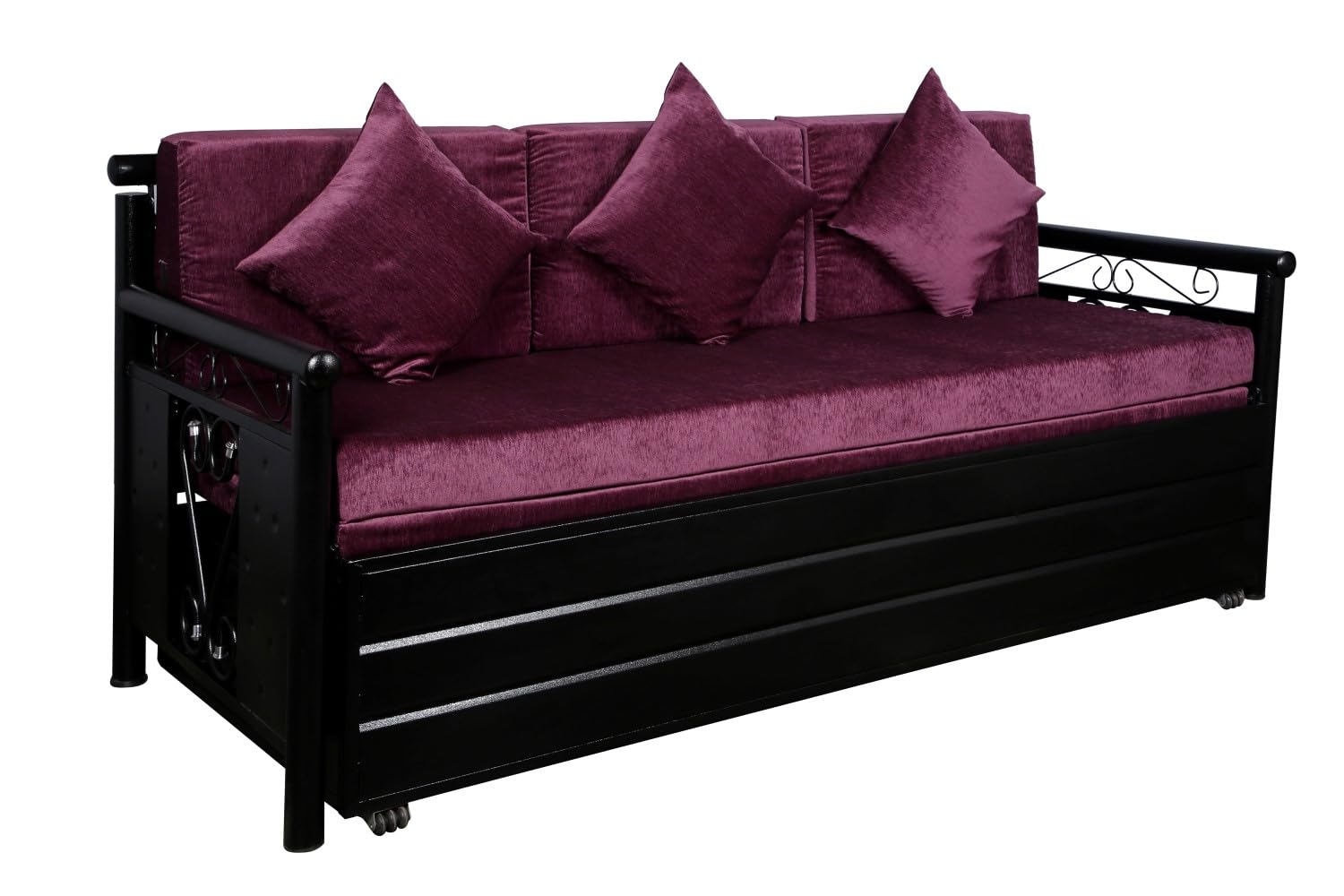 3 Seater Metal Sofa Cum Bed with Hydraulic Storage for Living Room (Black); Size: Single - 4 x 6 - APICS603 - Image 2